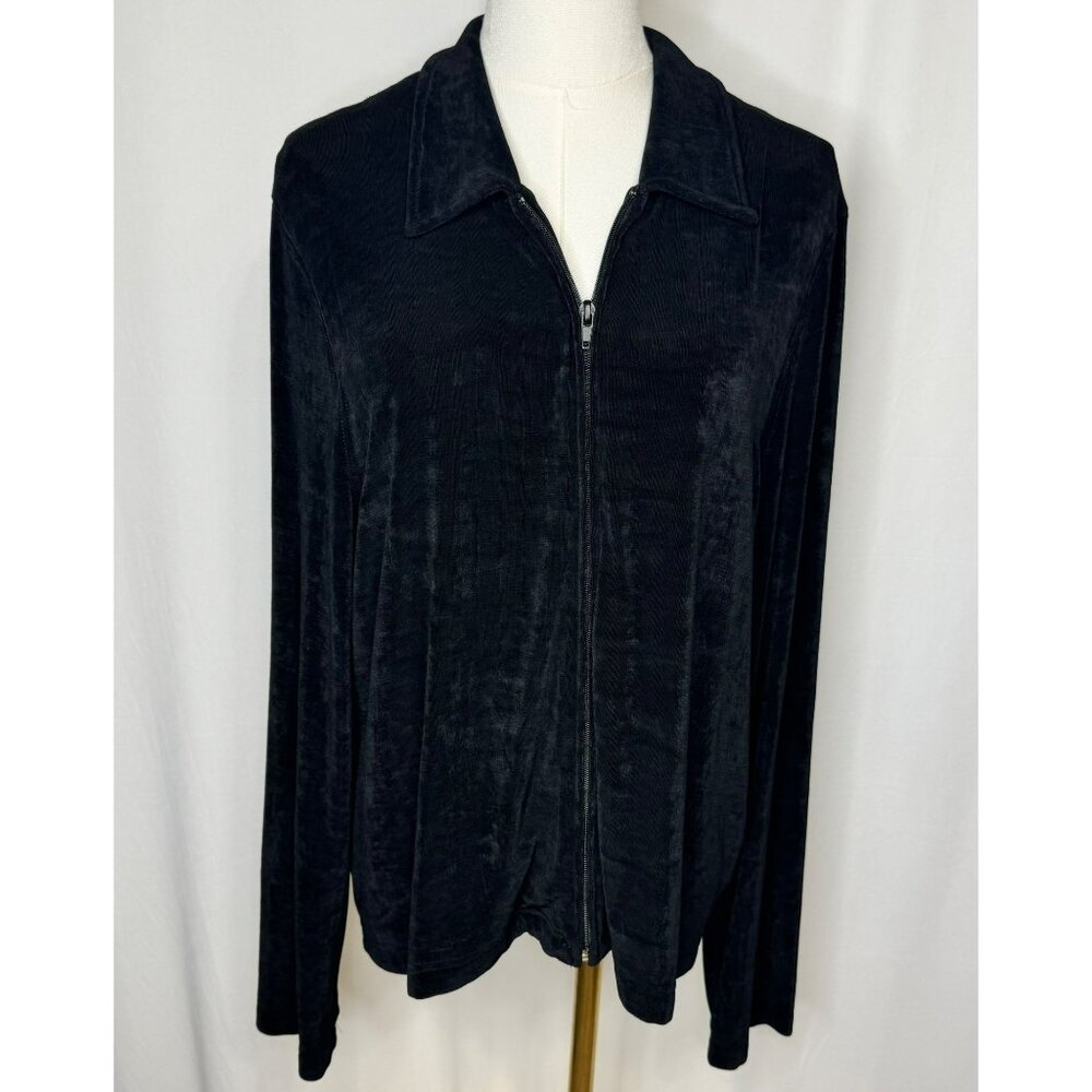 Softwear By Mark Singer Black Full-Zip Jacket Cardigan L Large Flowy Travelers